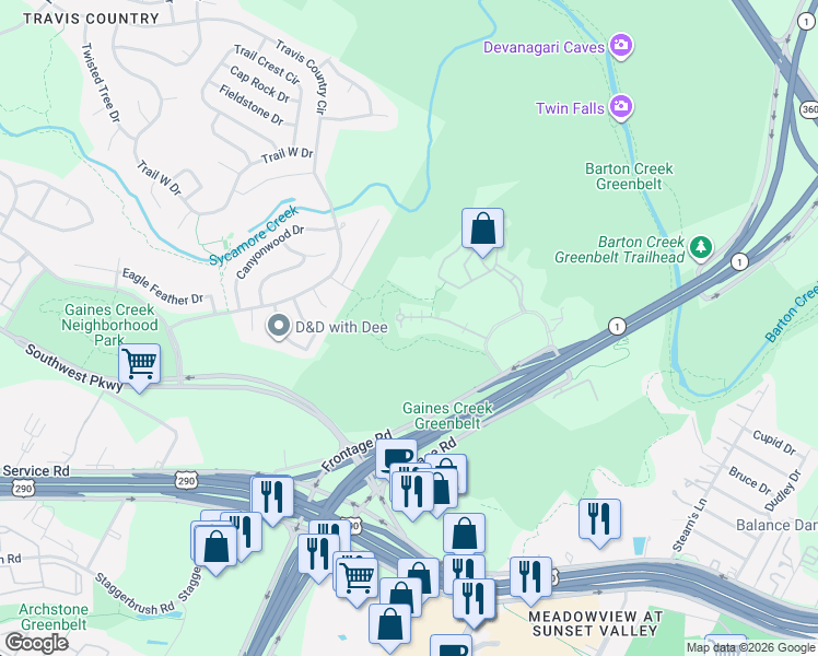 map of restaurants, bars, coffee shops, grocery stores, and more near 4005 Gaines Court in Austin