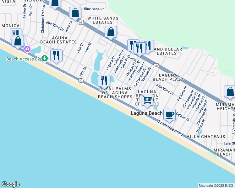 map of restaurants, bars, coffee shops, grocery stores, and more near 107 Casa Place in Panama City Beach