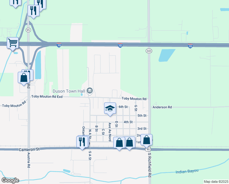 map of restaurants, bars, coffee shops, grocery stores, and more near 100 Frenchman Drive in Duson