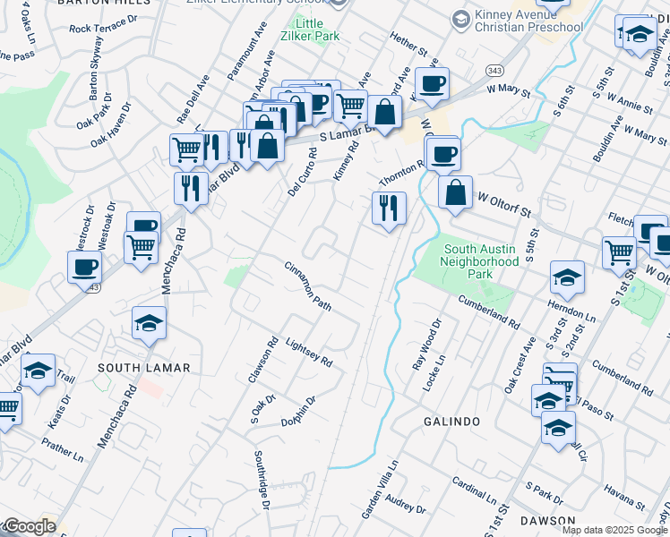 map of restaurants, bars, coffee shops, grocery stores, and more near 1603 Summer Creek Court in Austin