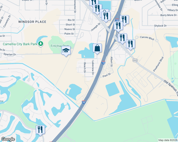 map of restaurants, bars, coffee shops, grocery stores, and more near 38188 Oak Street in Slidell