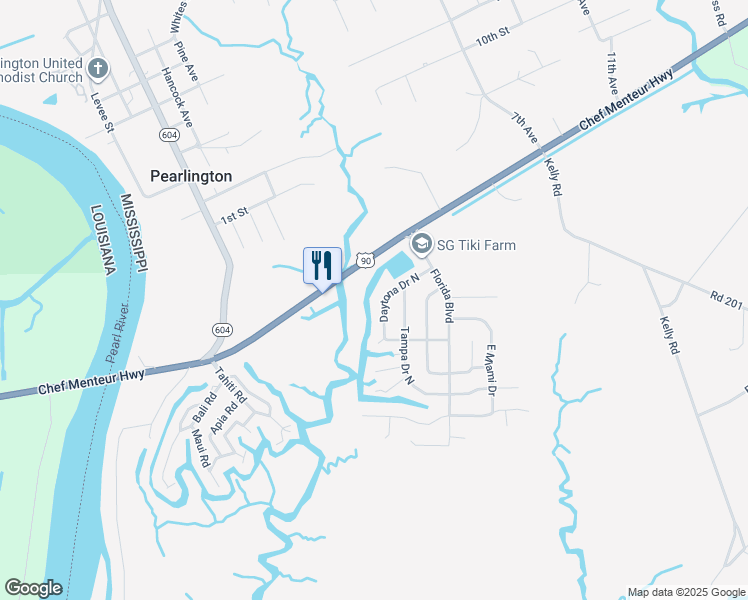 map of restaurants, bars, coffee shops, grocery stores, and more near 5051 Daytona Drive North in Pearlington