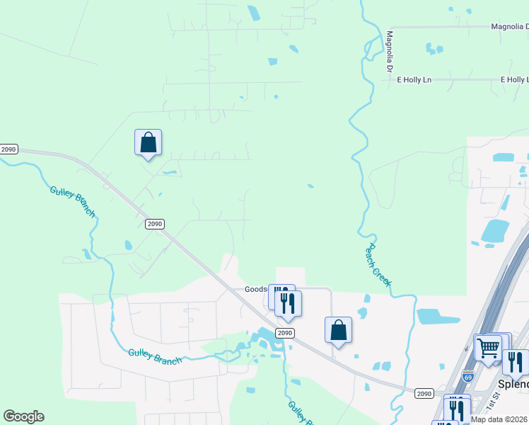 map of restaurants, bars, coffee shops, grocery stores, and more near 25121 Hayden Road in Splendora