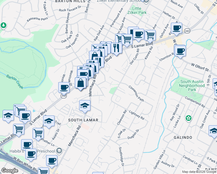 map of restaurants, bars, coffee shops, grocery stores, and more near 2002 Cody Court in Austin