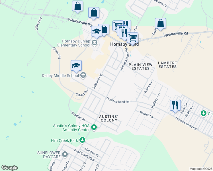 map of restaurants, bars, coffee shops, grocery stores, and more near 14403 Vandever Street in Austin