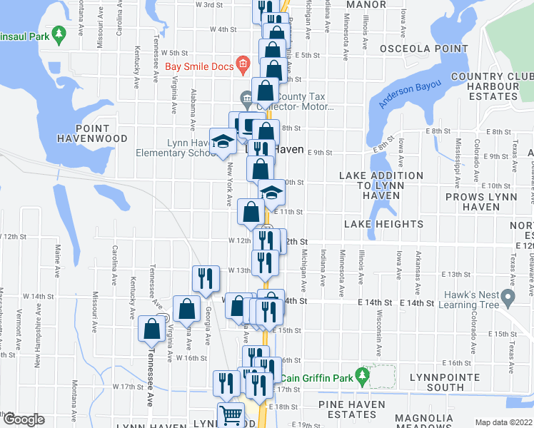 map of restaurants, bars, coffee shops, grocery stores, and more near 1100 Florida 77 in Panama City