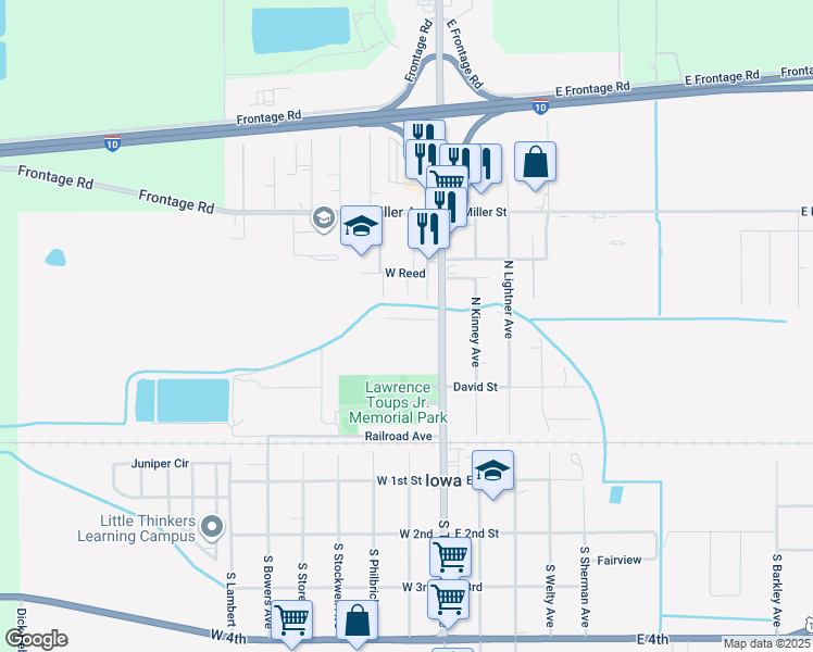 map of restaurants, bars, coffee shops, grocery stores, and more near 115 Eli Road in Iowa