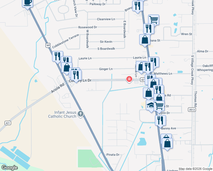 map of restaurants, bars, coffee shops, grocery stores, and more near 8055 Allisons Way in Lumberton