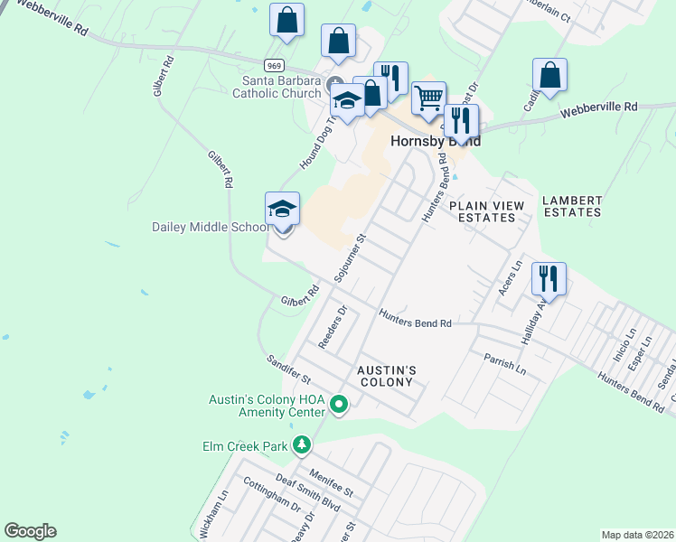 map of restaurants, bars, coffee shops, grocery stores, and more near 4110 Sojourner Street in Austin