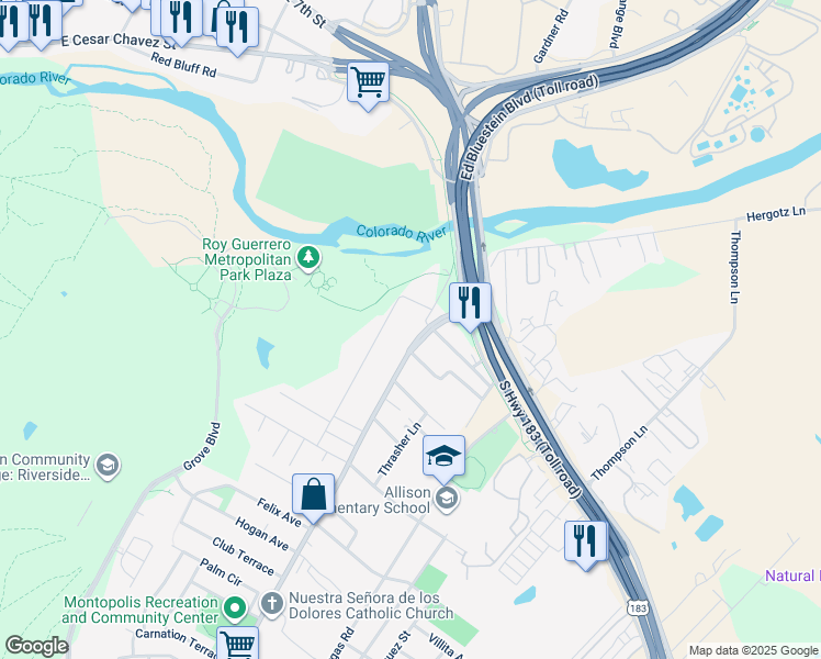 map of restaurants, bars, coffee shops, grocery stores, and more near 400 Montopolis Drive in Austin
