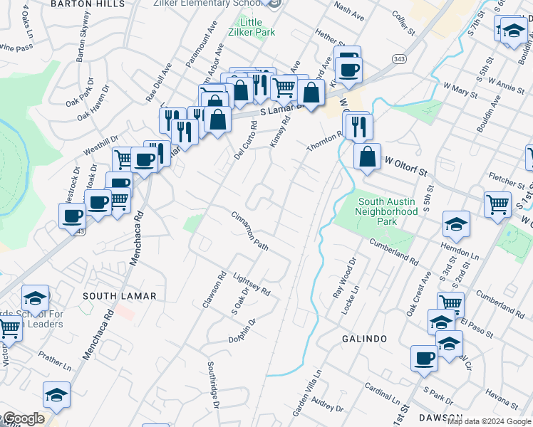 map of restaurants, bars, coffee shops, grocery stores, and more near 1603 Summer Creek Court in Austin