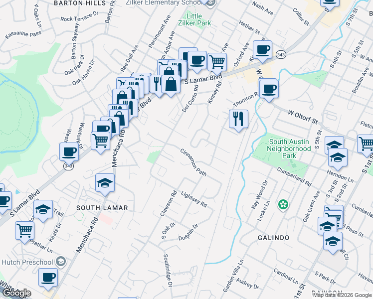 map of restaurants, bars, coffee shops, grocery stores, and more near 1707 Cinnamon Path in Austin