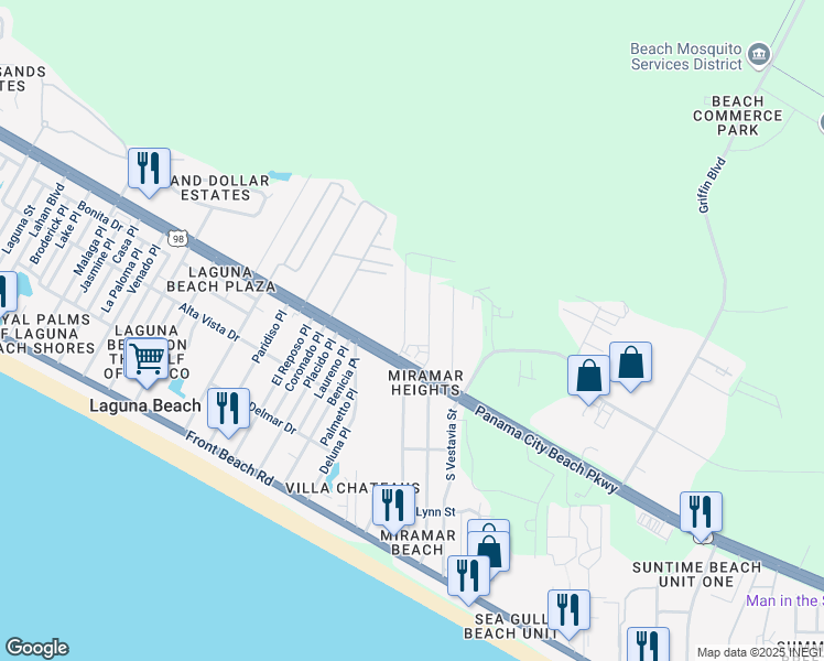 map of restaurants, bars, coffee shops, grocery stores, and more near in Panama City Beach