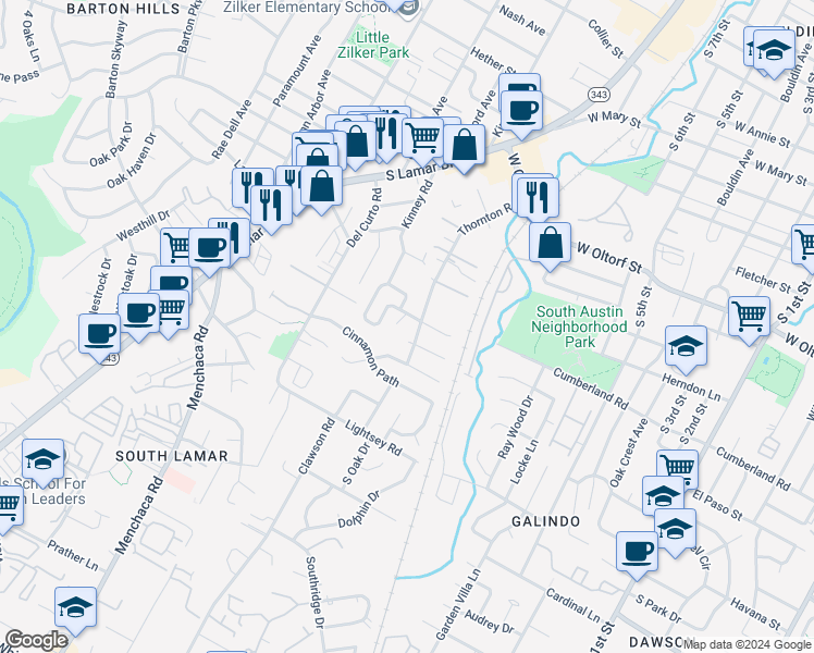 map of restaurants, bars, coffee shops, grocery stores, and more near 1603 Summer Creek Court in Austin
