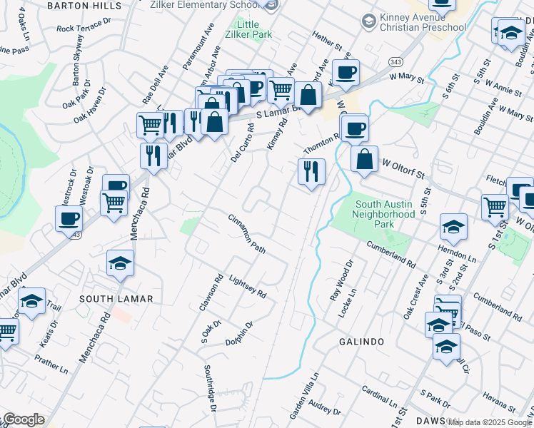 map of restaurants, bars, coffee shops, grocery stores, and more near 1603 Summer Creek Court in Austin
