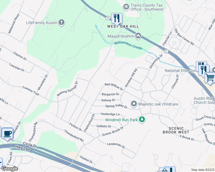 map of restaurants, bars, coffee shops, grocery stores, and more near 7200 Flynn Circle in Austin