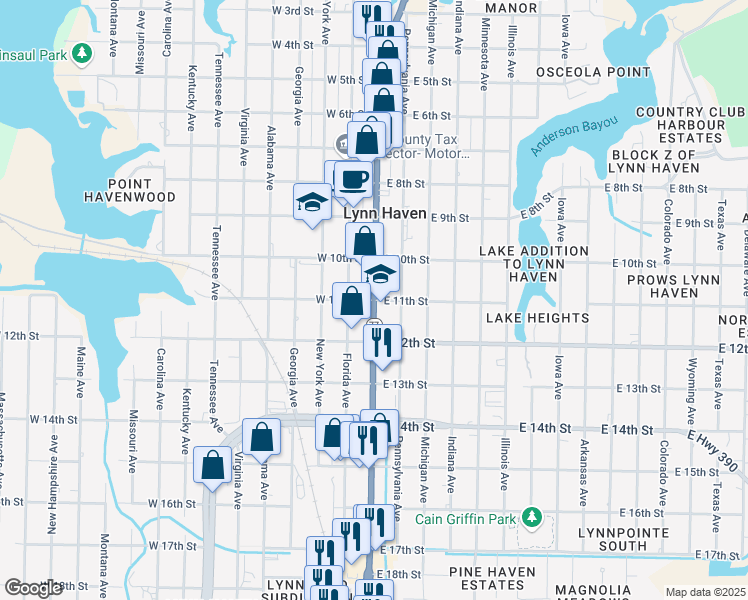 map of restaurants, bars, coffee shops, grocery stores, and more near 199 East 11th Street in Lynn Haven