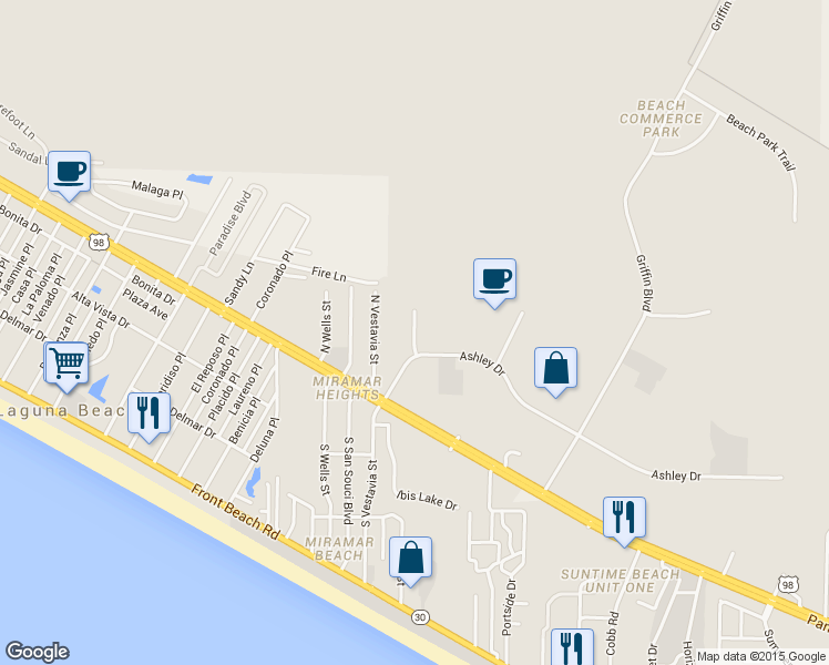 map of restaurants, bars, coffee shops, grocery stores, and more near Fire Lane in Panama City Beach
