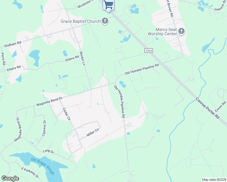 map of restaurants, bars, coffee shops, grocery stores, and more near 14360 Old Humble Pipeline Road in Conroe