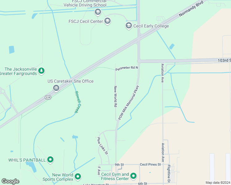 map of restaurants, bars, coffee shops, grocery stores, and more near New World Road in Jacksonville