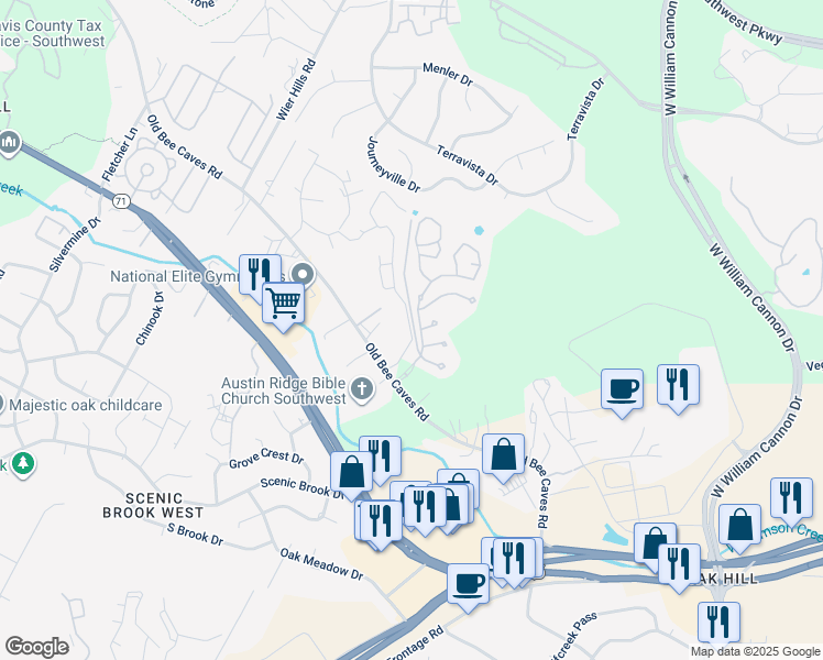 map of restaurants, bars, coffee shops, grocery stores, and more near 6312 Steep Cactus Trail in Austin