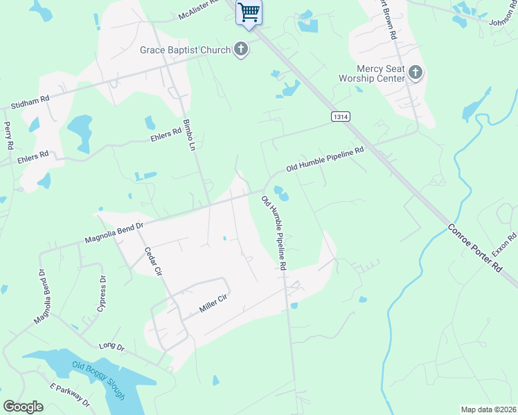map of restaurants, bars, coffee shops, grocery stores, and more near 14360 Old Humble Pipeline Road in Conroe