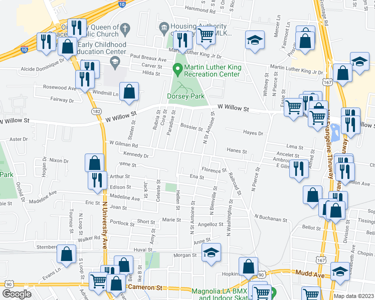 map of restaurants, bars, coffee shops, grocery stores, and more near 604 West Gilman Road in Lafayette