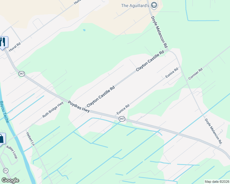 map of restaurants, bars, coffee shops, grocery stores, and more near 1060 Clayton Castille Road in Breaux Bridge