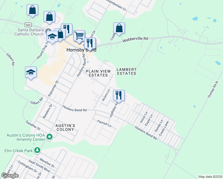 map of restaurants, bars, coffee shops, grocery stores, and more near 4618 Acers Lane in Austin