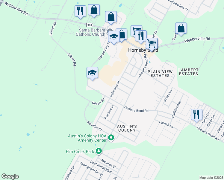 map of restaurants, bars, coffee shops, grocery stores, and more near 4306 Sojourner Street in Austin