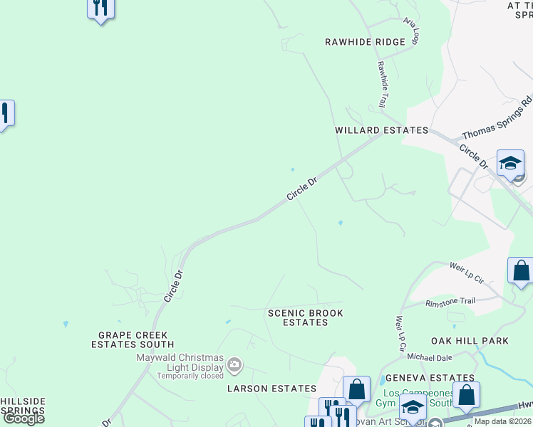 map of restaurants, bars, coffee shops, grocery stores, and more near 10338-10604 Circle Dr in Austin