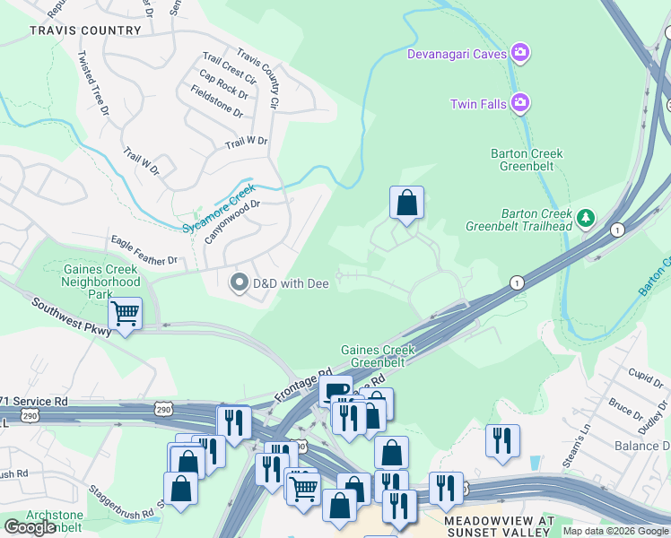 map of restaurants, bars, coffee shops, grocery stores, and more near 4014 Gaines Court in Austin