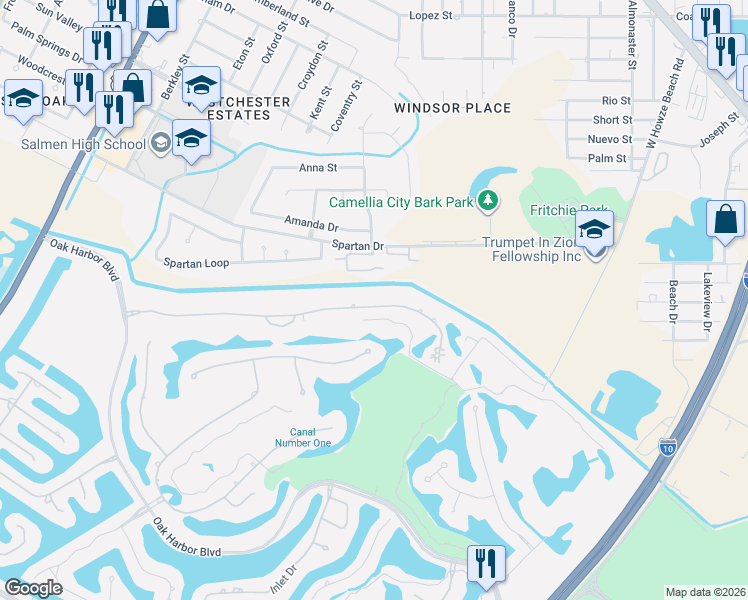 map of restaurants, bars, coffee shops, grocery stores, and more near 285 Cypress Lakes Drive in Slidell