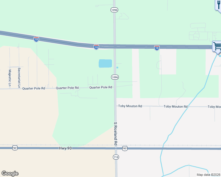 map of restaurants, bars, coffee shops, grocery stores, and more near 3016 Quarter Pole Road in Rayne
