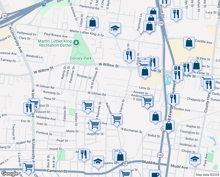 map of restaurants, bars, coffee shops, grocery stores, and more near 113 Hayes Drive in Lafayette