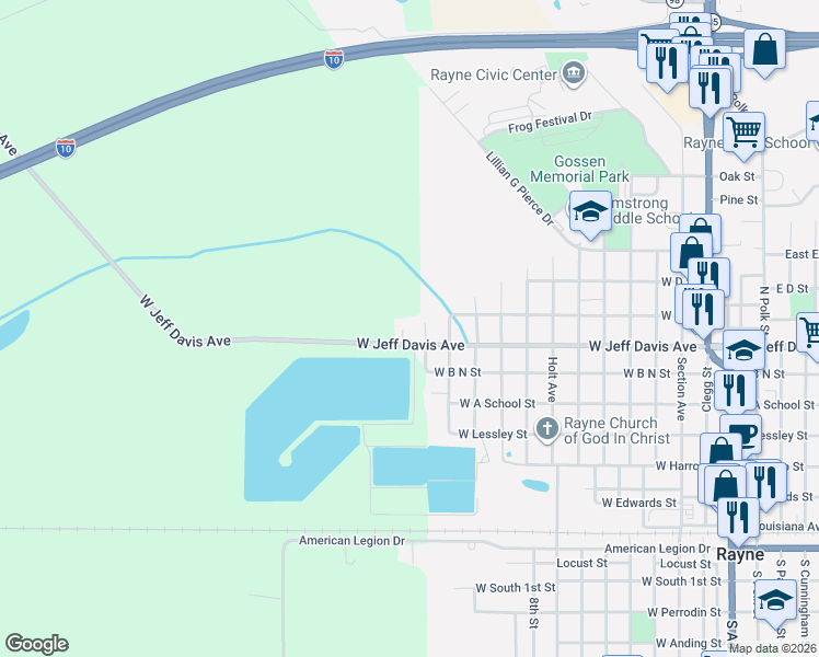 map of restaurants, bars, coffee shops, grocery stores, and more near 706 Rimmer Avenue in Rayne