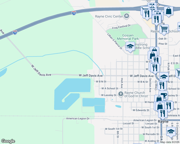 map of restaurants, bars, coffee shops, grocery stores, and more near 706 Rimmer Avenue in Rayne