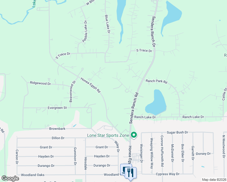 map of restaurants, bars, coffee shops, grocery stores, and more near 6603 Ranch Creek Court in Magnolia