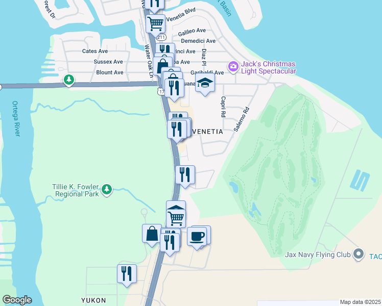 map of restaurants, bars, coffee shops, grocery stores, and more near 5907 U.S. 17 in Jacksonville