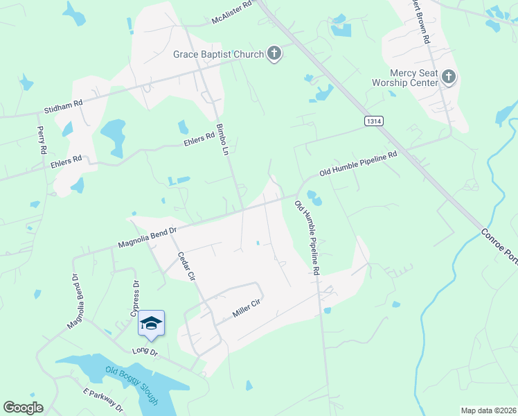 map of restaurants, bars, coffee shops, grocery stores, and more near 14570 Kirbee Drive in Conroe