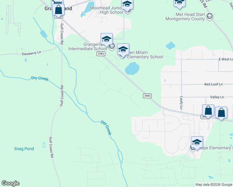 map of restaurants, bars, coffee shops, grocery stores, and more near 16492 Farm to Market Road 3083 in Conroe