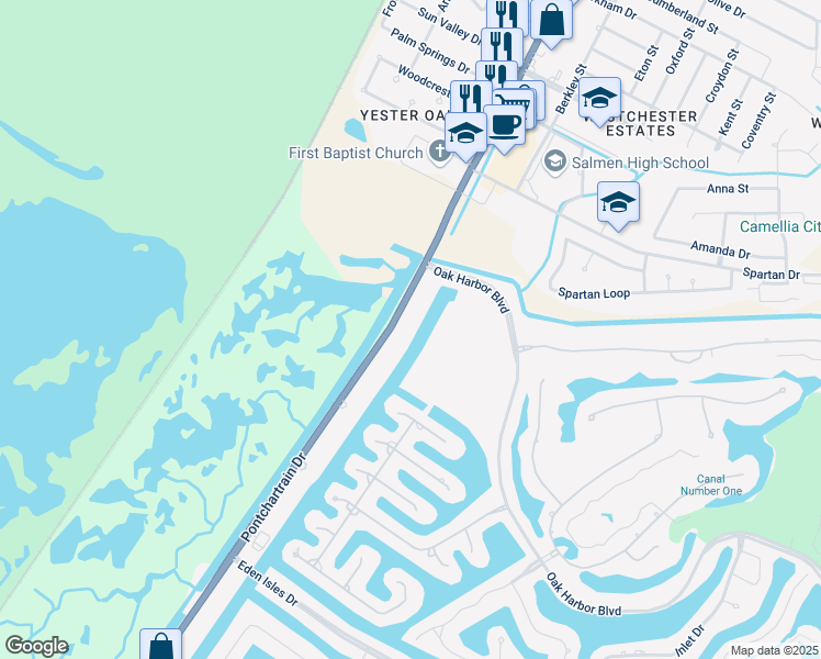 map of restaurants, bars, coffee shops, grocery stores, and more near 4420 Pontchartrain Drive in Slidell