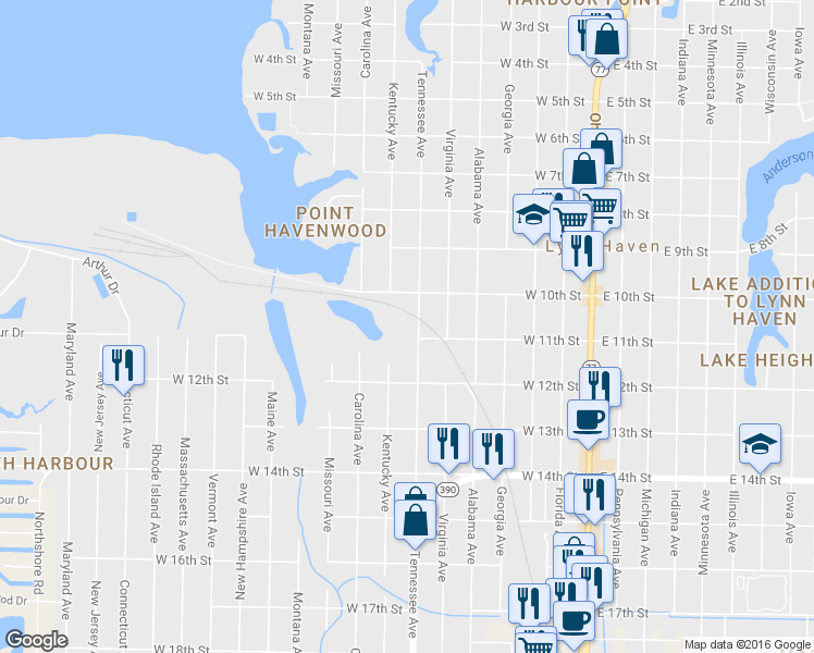 map of restaurants, bars, coffee shops, grocery stores, and more near 1018 Tennessee Avenue in Lynn Haven