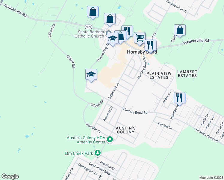 map of restaurants, bars, coffee shops, grocery stores, and more near 4306 Sojourner Street in Austin