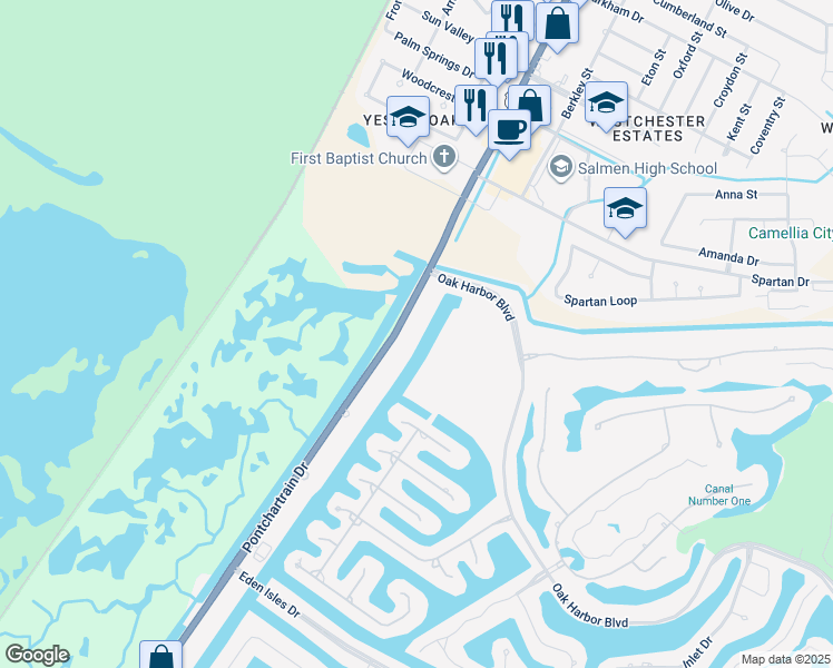 map of restaurants, bars, coffee shops, grocery stores, and more near 4420 Pontchartrain Drive in Slidell