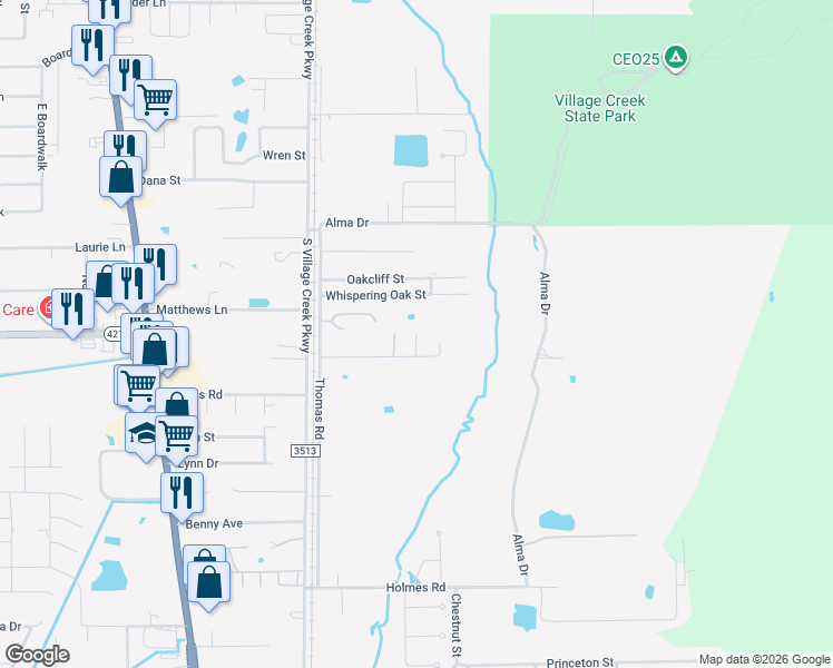 map of restaurants, bars, coffee shops, grocery stores, and more near 199 Aline Dr in Lumberton