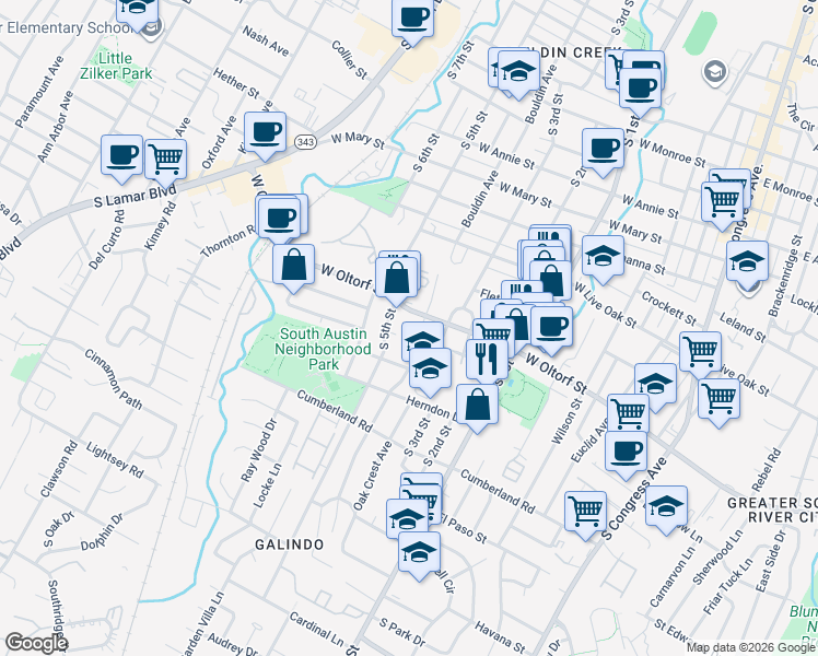 map of restaurants, bars, coffee shops, grocery stores, and more near 2402 South 4th Street in Austin