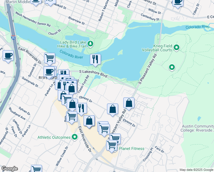 map of restaurants, bars, coffee shops, grocery stores, and more near 2300 Cloud Way in Austin