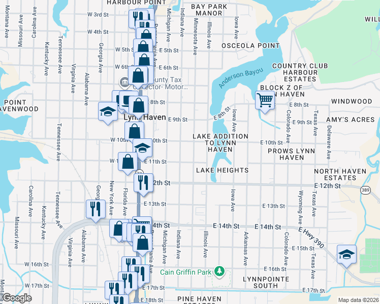 map of restaurants, bars, coffee shops, grocery stores, and more near 1005 Minnesota Avenue in Lynn Haven