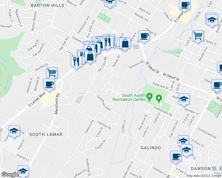 map of restaurants, bars, coffee shops, grocery stores, and more near 1700 Bridgeway Drive in Austin